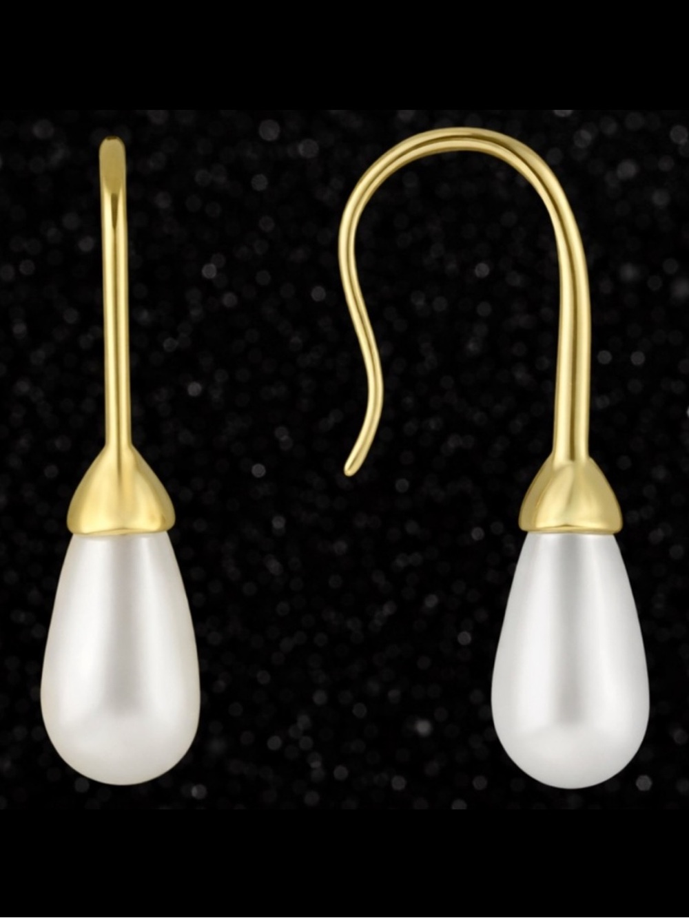 Faux Cultured white bridal PEARL Fish Hook Dangle Drop Earrings ladies Gold
